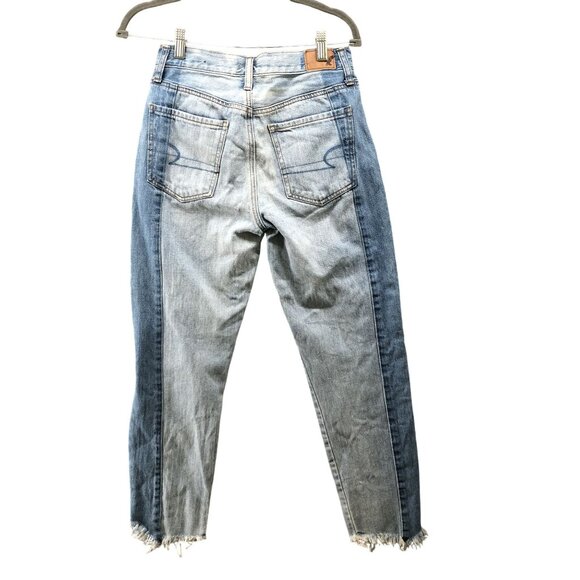 American Eagle Vintage Hi-Rise Jeans Womens Size 2R Two Tone Straight Frayed - Picture 2 of 11